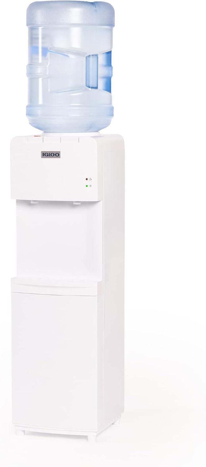 Igloo top-loading water cooler with hot and cold settings.
